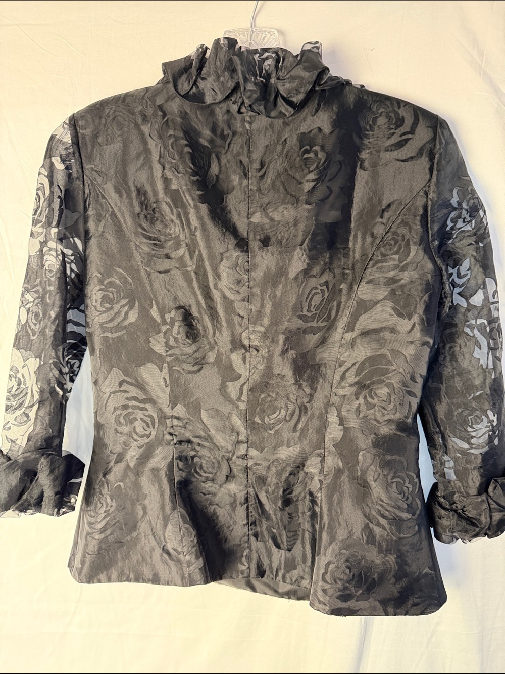 Alex Evenings Black Floral Jacquard Ruffle Front Blouse - Picture 6 of 11